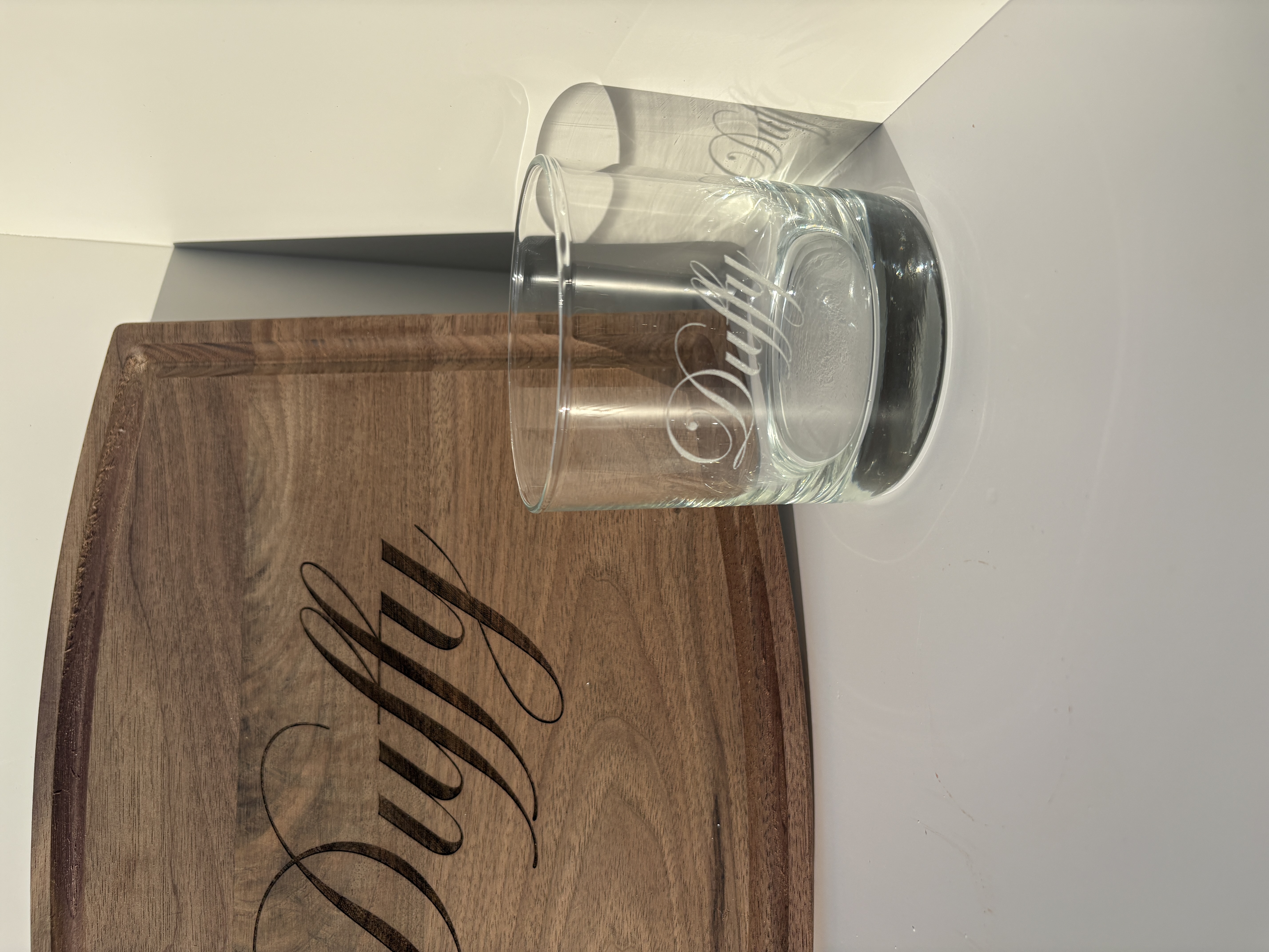 Duffy Cutting Board & Whiskey Glass